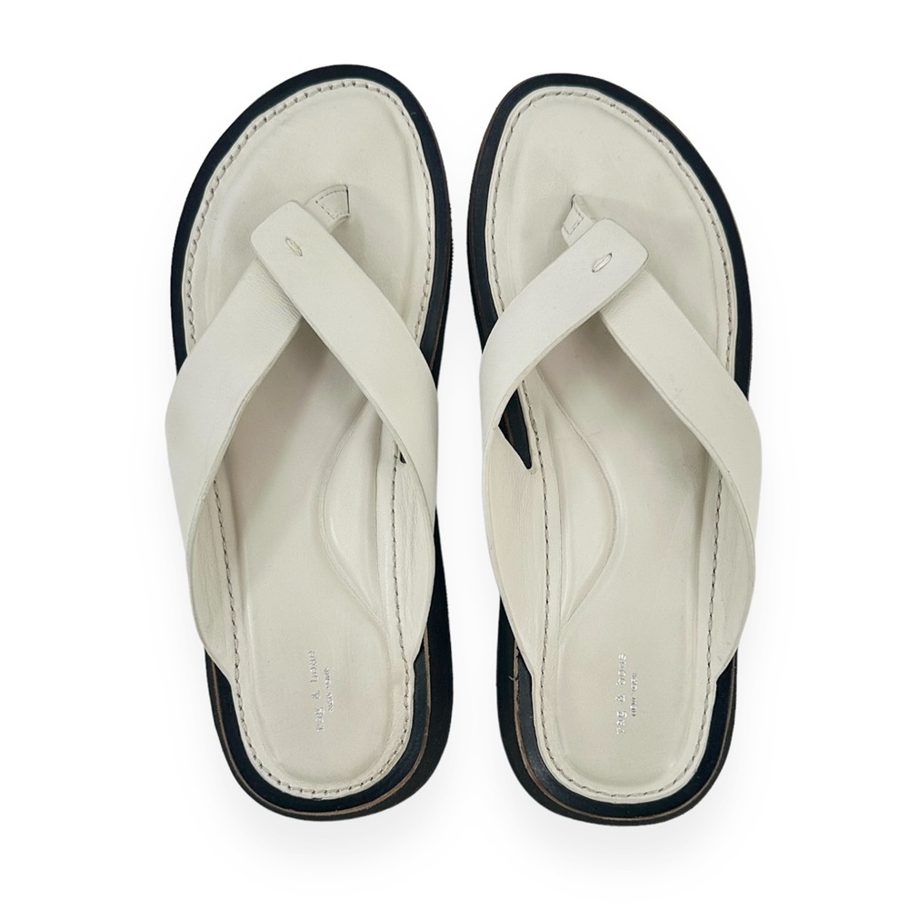 Rag & Bone Parker Stone Gray Leather Flip Flops Thong Sandals Slides sz 38.5
